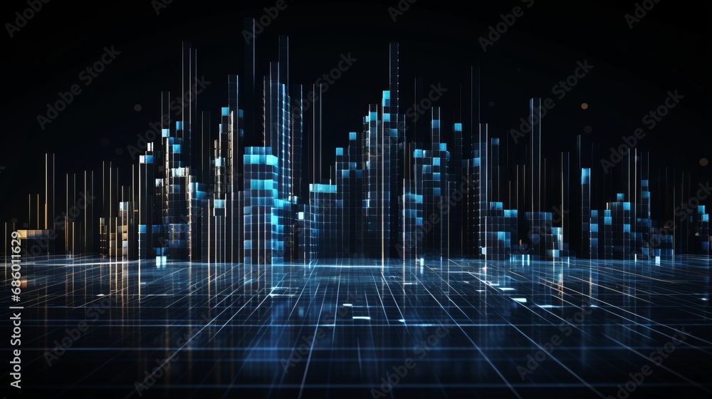 Poster dynamic data analytics: sorting information on dark background. big data visualization in futuristic