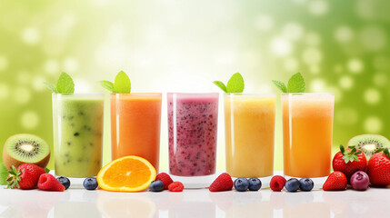 fruits  juice in glasses  with fruits
