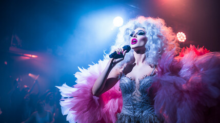 Nightclub Spectacle. Vivid Drag Performance.  Dazzling Nightlife Divas....