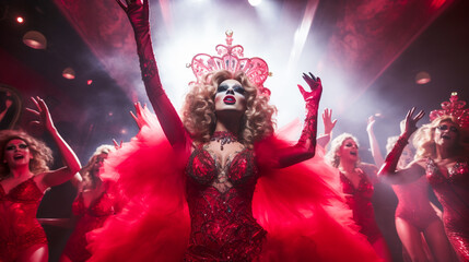 Nightclub Spectacle. Vivid Drag Performance.  Dazzling Nightlife Divas....