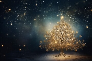Christmas card with Magic Tree , copy space, generative ai