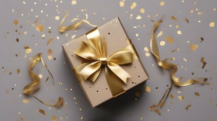 Obraz na płótnie Canvas Christmas and New Year gold gift box with on the light background.