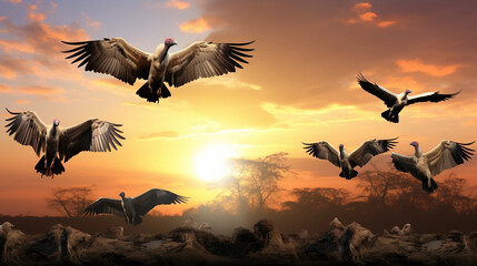 Fototapeta premium birds are flying in the sunset