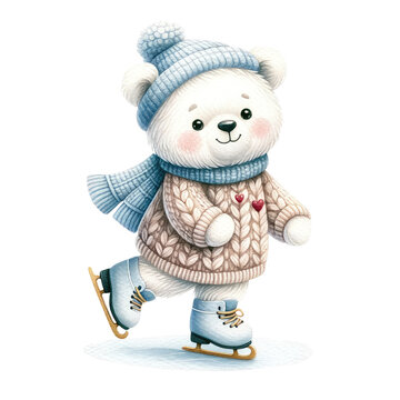 recommend clip art: bear with winter costume is playing ice skate winter cute bear for Christmas and season greetings.