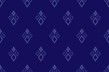 Indigo navy blue geometric traditional ethnic pattern Ikat seamless pattern border abstract design for fabric print cloth dress carpet curtains and sarong Aztec African Indian Indonesian