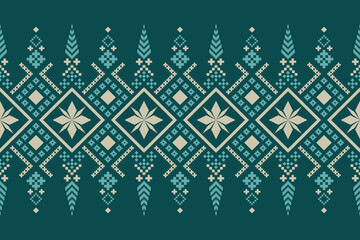 Green Cross stitch colorful geometric traditional ethnic pattern Ikat seamless pattern border abstract design for fabric print cloth dress carpet curtains and sarong Aztec African Indian Indonesian