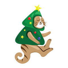 Merry christmas and happy new year cute cat cartoon. greeting card. funny xmas cartoon