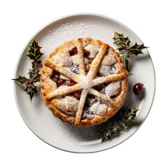 Top View of a Mince Pie on a Plate Isolated on Transparent or White Background, PNG