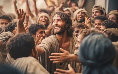 Jesus Christ preaches to the people. Generated ai