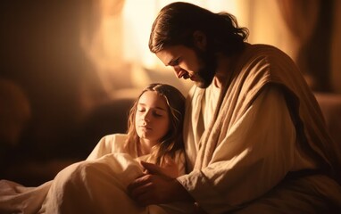 Jesus heals the daughter of Jairus. Generative AI