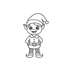 cute cartoon elf isolated on white background. Cute coloring page for kids.
