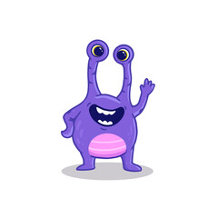 Cute cartoon monster wiht funny eyes on white background. Alien. Colorful. Doodle. 