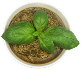 Fresh basil leaves with pesto