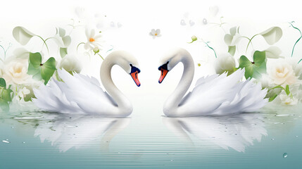 Fototapeta premium two white swan on the lake
