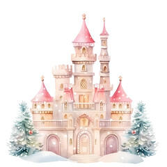 Obraz premium Watercolor Castle clipart. Christmas and happy new year.