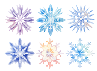Multicolored boho watercolor snowflake hand painted illustration bundle