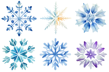 Fotobehang Vintage retro colorful watercolor Christmas snowflake painting clipart set © khanh my