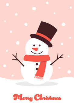 Christmas vector background with a snowman in snow for banners, cards, flyers, social media wallpapers, etc.