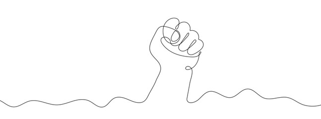 Continuous line drawing of hand with fist. One line drawing background.
