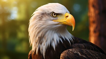 Obraz premium The Majestic Bald Eagle Perched on a Towering Tree, a Symbol of Freedom and Strength