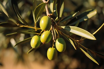 Green Olives Hanging from an Olive Tree