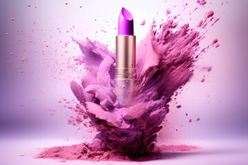 Purple lipstick with powerful explosion of purple dust.