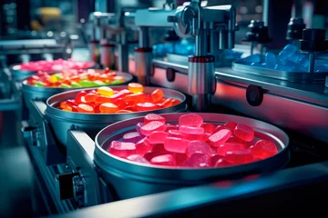 Foto op Canvas Sweets factory. Sweets production process. Conveyor belt with sweets on it. © graja