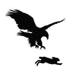 Naklejka premium The silhouettes of a hare and flying eagle. 
