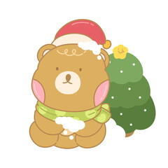 cute bear and christmas tree