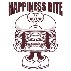 Burgers Character Design With Slogan Happiness Bite