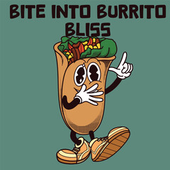 Burrito Character Design With Slogan Bite Into Burrito Bliss