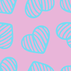 Hand Drawn Seamless Patterns with Hearts in Doodle Style.