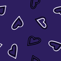 Hand Drawn Seamless Patterns with Hearts in Doodle Style.