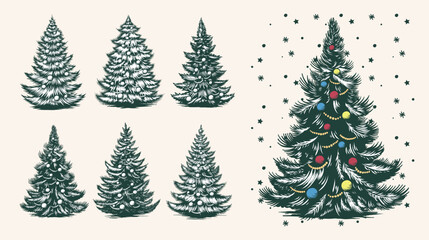 vintage or retro Christmas trees vector collections vol. 1