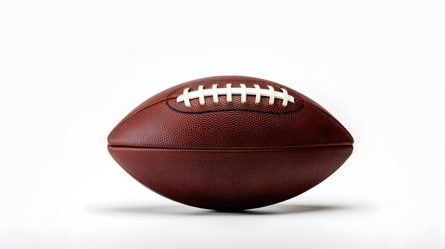 Close-up portrait of an american football ball against white background with space for text, background image, AI generated
