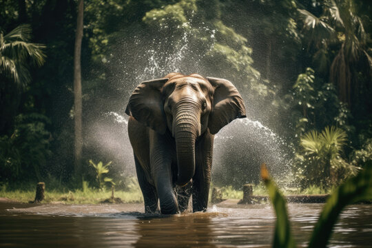 Animal trunk wild water asia nature wildlife asian elephant river mammal