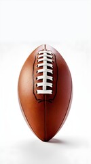 Close-up portrait of an american football ball against white background with space for text, background image, AI generated