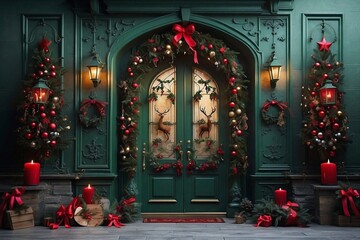 Fototapeta na wymiar Christmas door decorations