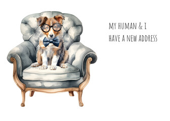 Dog lover moving announcement. Watercolor collie breed We have moved card. Dog moving