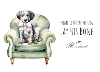 Dog lover moving announcement. Watercolor dalmatian breed We have moved card. Dog moving
