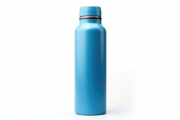 Blue thermos bottle isolated on white background - obrazy, fototapety, plakaty