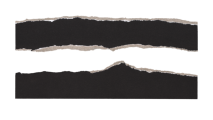 Set of torn and ripped paper stripes, lines with double edges from black paper in Y2K retro style, png isolated pieces on transparent background for text banner, mockups, textures, frame decoration