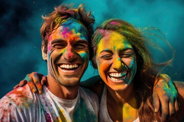 Couple Covered in the Colors of Holi
