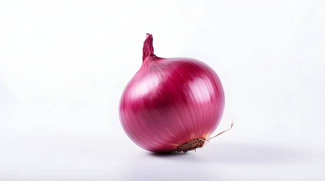 Close-up portrait of red onion against white background with space for text, background image, AI generated