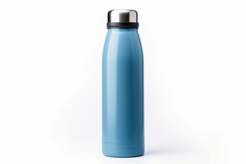 Blue thermos bottle isolated on white background - obrazy, fototapety, plakaty