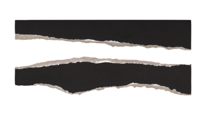 Set of torn and ripped paper stripes, lines with double edges from black paper in Y2K retro style, png isolated pieces on transparent background for text banner, mockups, textures, frame decoration
