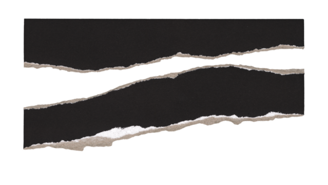 Set of torn and ripped paper stripes, lines with double edges from black paper in Y2K retro style, png isolated pieces on transparent background for text banner, mockups, textures, frame decoration