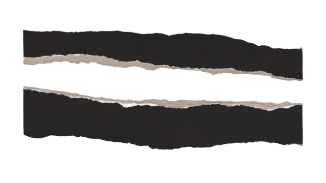 Set of torn and ripped paper stripes, lines with double edges from black paper in Y2K retro style, png isolated pieces on transparent background for text banner, mockups, textures, frame decoration