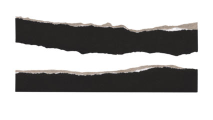 Set of torn and ripped paper stripes, lines with double edges from black paper in Y2K retro style, png isolated pieces on transparent background for text banner, mockups, textures, frame decoration