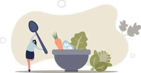 healthy eating concept. Characters cooking fresh salad .flat vector illustration.